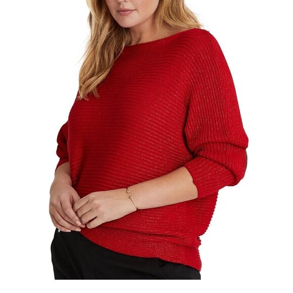 Ralph Lauren Metallic Sweater Top Women's Plus Size 2X Red Boat Neck - Picture 1 of 12